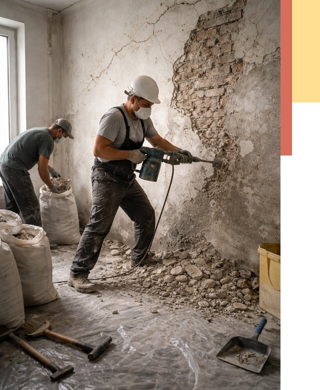 Демонтаж штукатурки со стен в Новороссийске от 7350 руб/м² — быстро и недорого | ОТДЕЛОЧНИК-Нвр