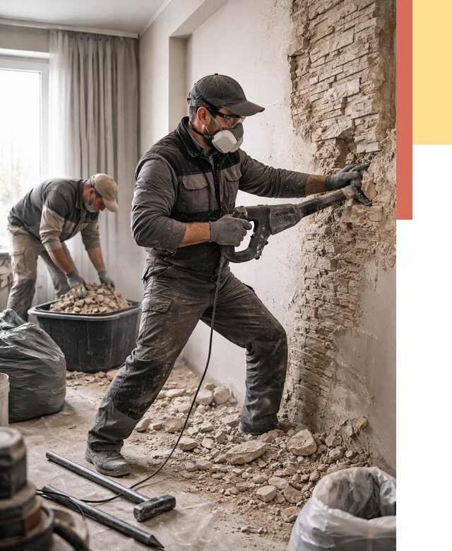 Демонтаж декоративного камня в Новороссийске от 1480 руб/м² — быстро и недорого | ОТДЕЛОЧНИК-Нвр