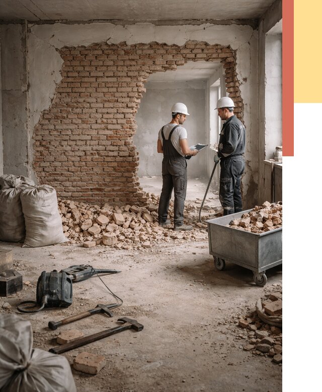 Демонтаж кирпичных стен в Новороссийске от 4287 руб. — быстро, недорого, под ключ | ОТДЕЛОЧНИК-Нвр