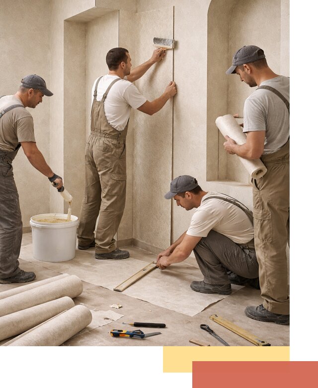 Поклейка обоев на сложные стены и неровные поверхности в Новороссийске