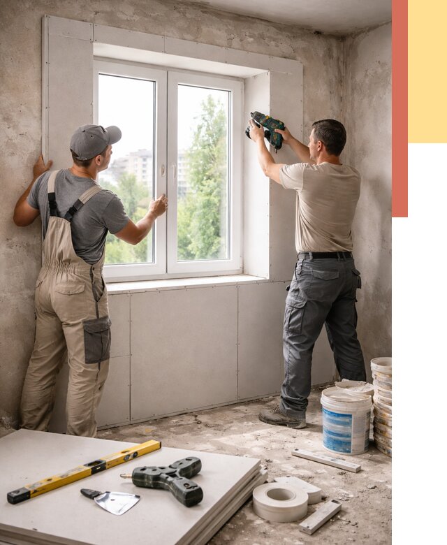 Монтаж откосов из гипсокартона в Новороссийске от 4594 руб. под ключ | ОТДЕЛОЧНИК-Нвр