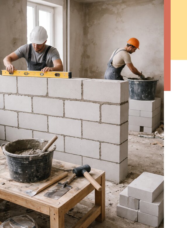 Кладка перегородок из газобетона в Новороссийске от 3267 руб. под ключ | ОТДЕЛОЧНИК-Нвр