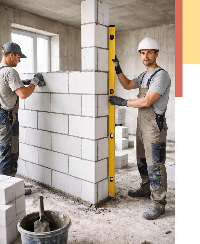 Кладка перегородок из пеноблока в Новороссийске от 1837 руб. под ключ | ОТДЕЛОЧНИК-Нвр