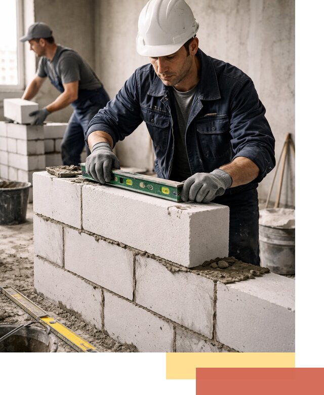 Кладка перегородок из пеноблока под ключ в Новороссийске