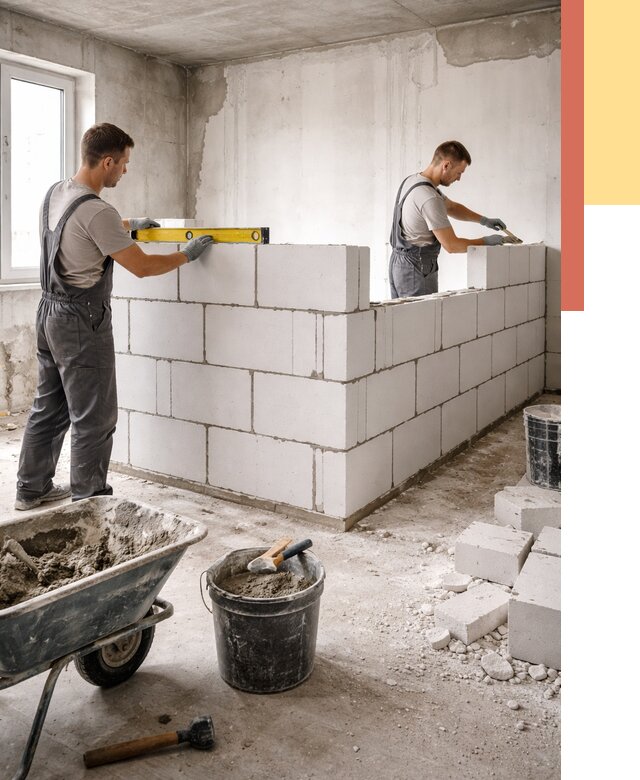 Кладка перегородок из ПГП в Новороссийске от 2552 руб./м2 — монтаж и возведение под ключ | ОТДЕЛОЧНИК-Нвр