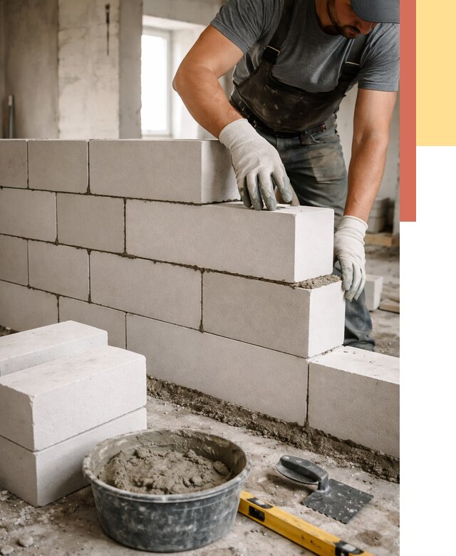 Кладка перегородок из силикатного блока в Новороссийске от 4083 руб. под ключ | ОТДЕЛОЧНИК-Нвр