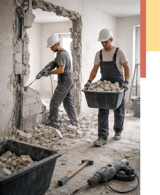 Демонтаж блоковых перегородок в Новороссийске от 3828 руб. — быстро и недорого | ОТДЕЛОЧНИК-Нвр