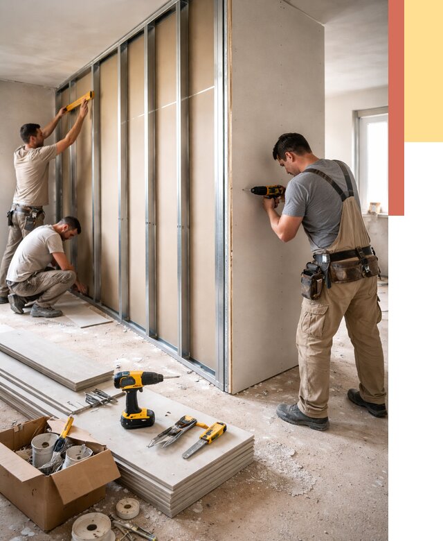 Монтаж однослойной перегородки из гипсокартона в Новороссийске от 664 руб. | ОТДЕЛОЧНИК-Нвр