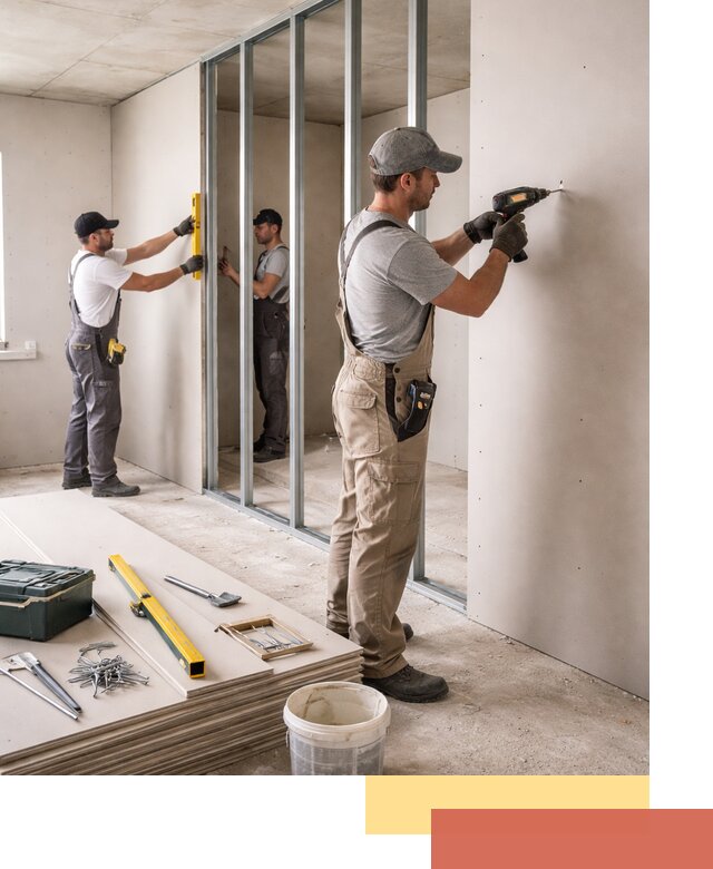 Однослойная перегородка из гипсокартона в Новороссийске под ключ, монтаж и отделка