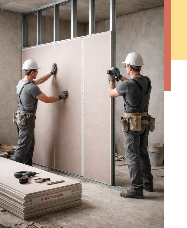 Перегородка из огнестойкого гипсокартона в Новороссийске от 1888 руб. под ключ | ОТДЕЛОЧНИК-Нвр