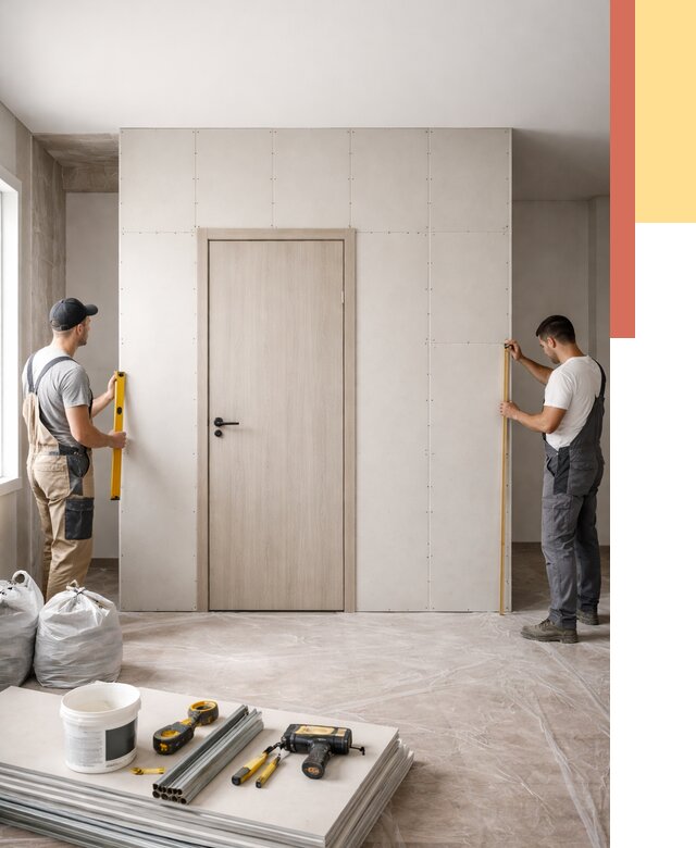 Перегородка из гипсокартона с дверью в Новороссийске от 4594 руб. под ключ | ОТДЕЛОЧНИК-Нвр