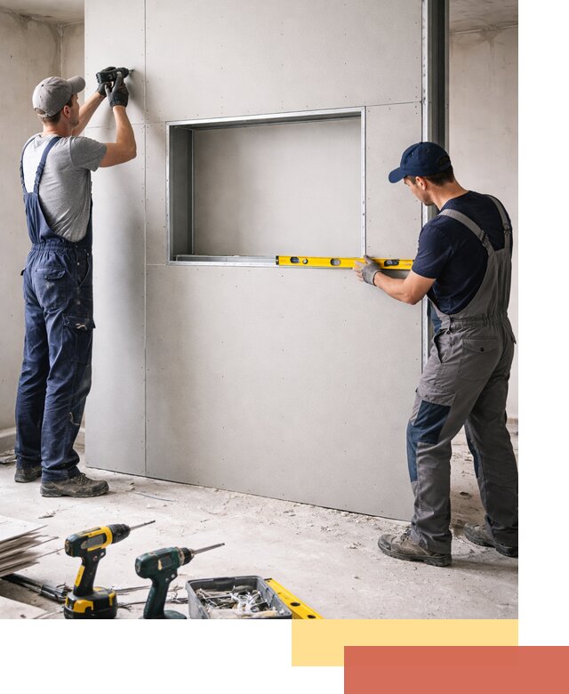 Перегородка из гипсокартона с нишей под декор в Новороссийске