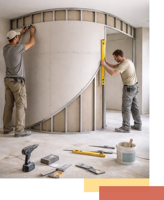 Радиусная перегородка из гипсокартона в Новороссийске под ключ