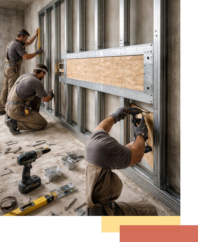 Усиленная перегородка для крепления тяжёлых конструкций в Новороссийске