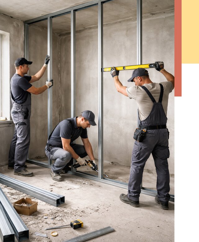 Монтаж каркаса перегородки из профиля в Новороссийске от 766 руб. | ОТДЕЛОЧНИК-Нвр