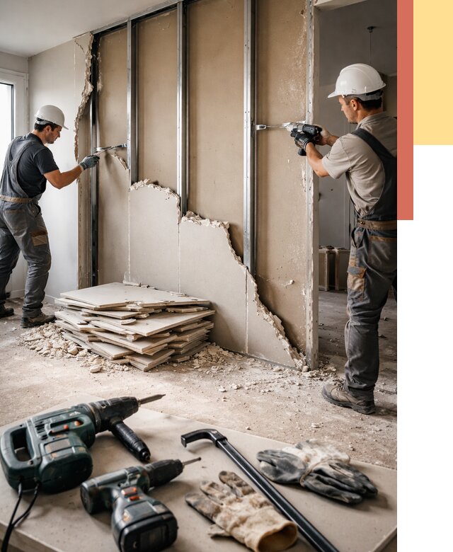 Демонтаж перегородки из гипсокартона в Новороссийске от 1225 руб. быстро и недорого | ОТДЕЛОЧНИК-Нвр