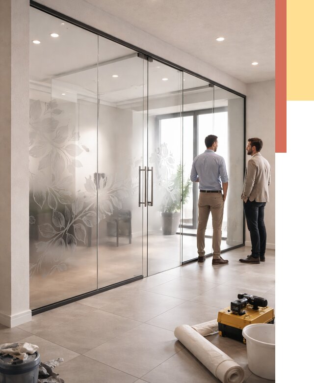 Стеклянные перегородки с рисунком в Новороссийске от 12760 руб. монтаж и нанесение | ОТДЕЛОЧНИК-Нвр