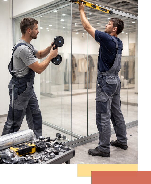 Стеклянные перегородки для магазинов в Новороссийске — монтаж и установка