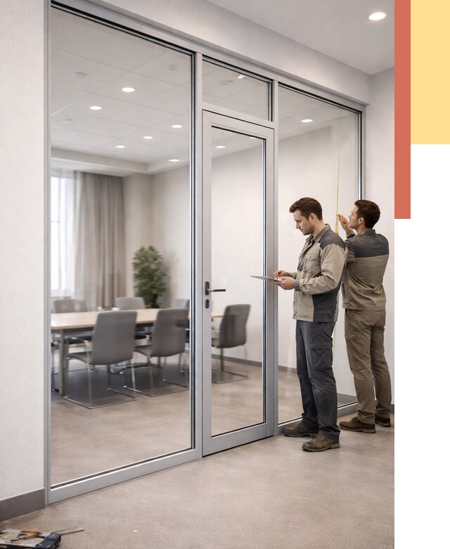 Установка и монтаж алюминиевых перегородок со стеклом в Новороссийске от 8371 руб. | ОТДЕЛОЧНИК-Нвр