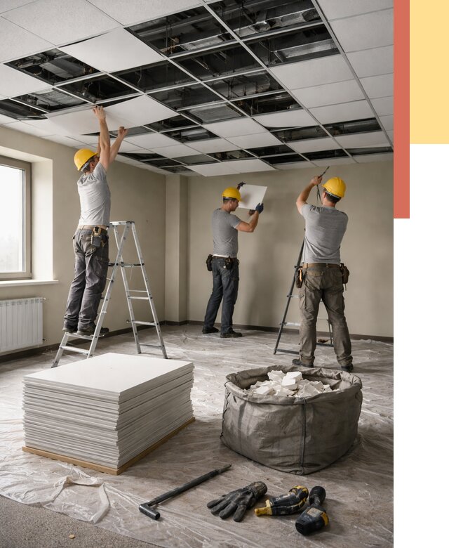 Демонтаж потолка Армстронг в Новороссийске от 4594 руб. быстро и недорого | ОТДЕЛОЧНИК-Нвр