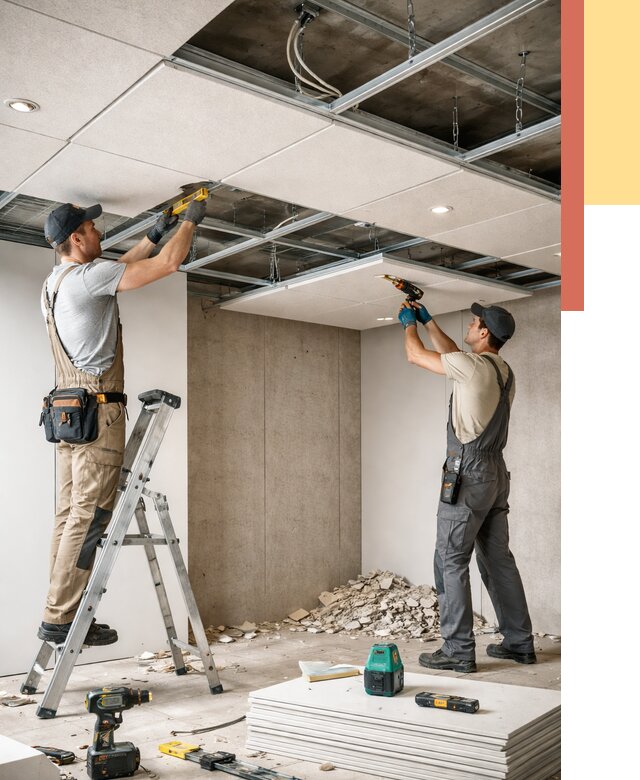 Монтаж акустического потолка в Новороссийске от 6635 руб/м2 — быстро и недорого | ОТДЕЛОЧНИК-Нвр