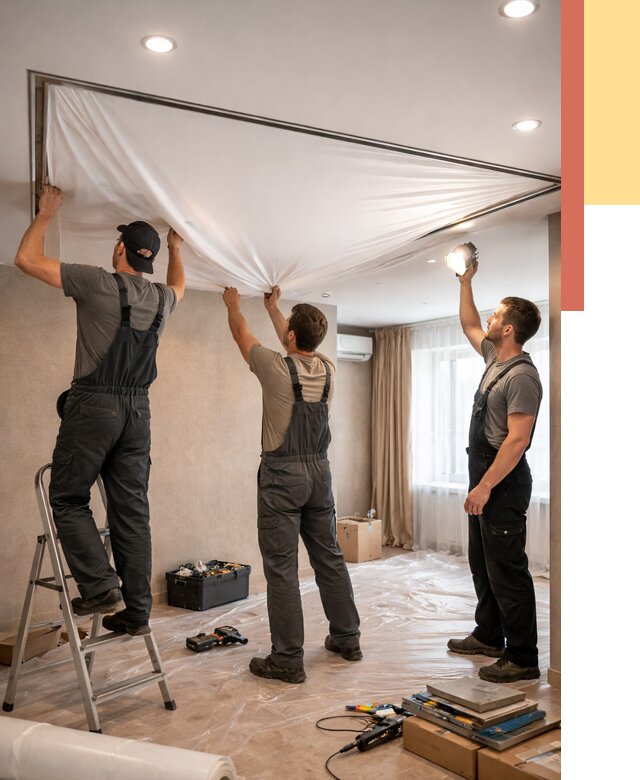 Монтаж ПВХ натяжного потолка в Новороссийске от 3573 руб. под ключ | ОТДЕЛОЧНИК-Нвр