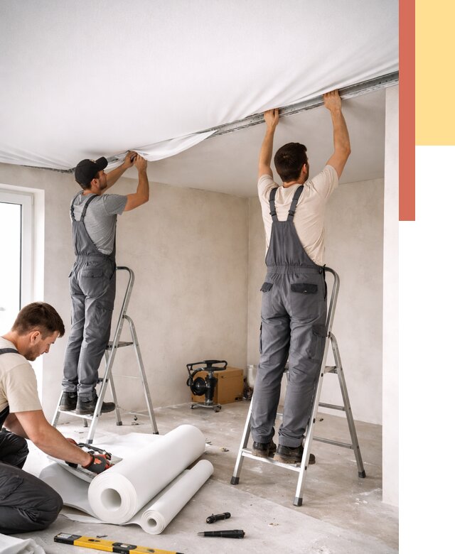 Монтаж тканевого натяжного потолка в Новороссийске от 3573 руб. под ключ | ОТДЕЛОЧНИК-Нвр