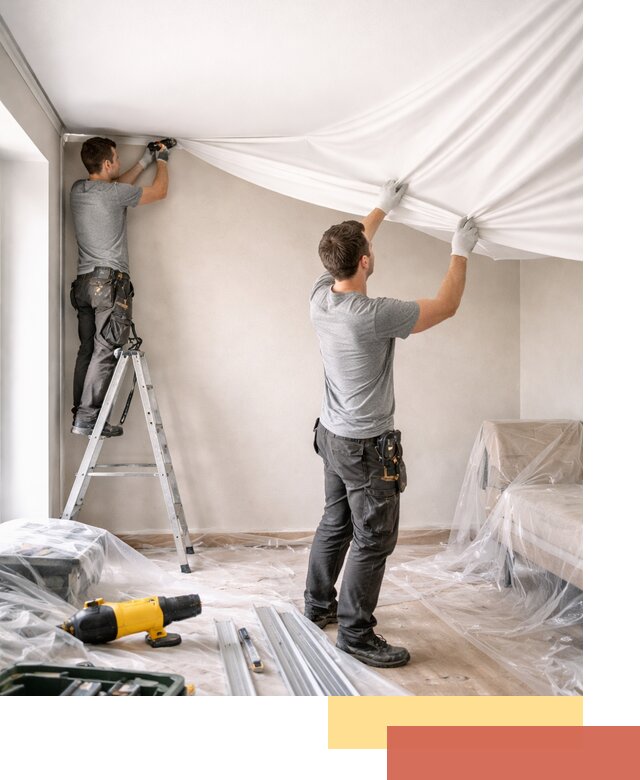 Монтаж тканевого натяжного потолка в Новороссийске недорого и быстро