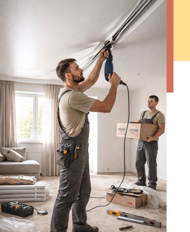 Монтаж сатинового натяжного потолка в Новороссийске от 3573 руб. | Быстро, недорого — ОТДЕЛОЧНИК-Нвр