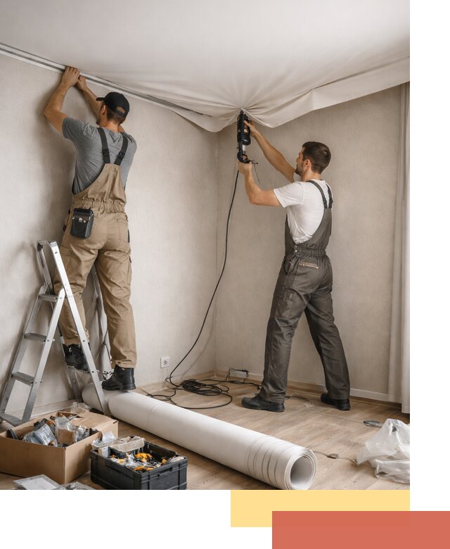 Монтаж цветного натяжного потолка в Новороссийске за один день