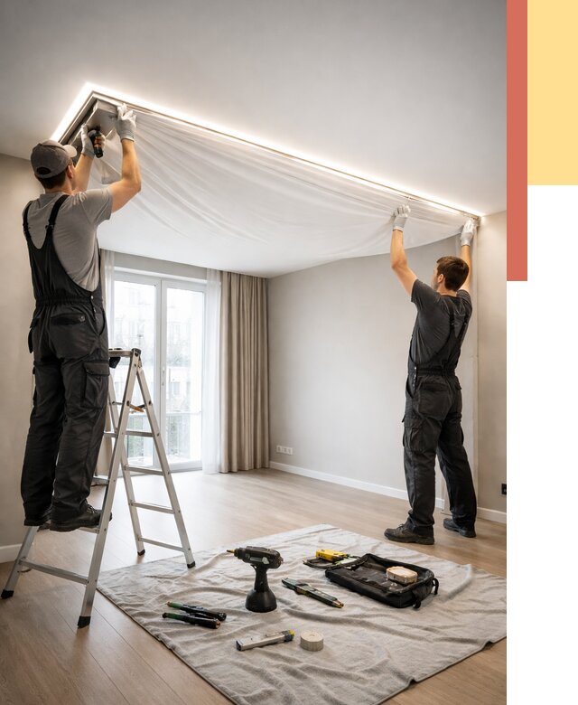 Монтаж парящего натяжного потолка в Новороссийске от 4594 руб. быстро и недорого | ОТДЕЛОЧНИК-Нвр