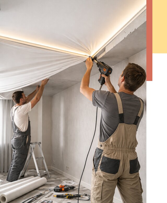 Монтаж натяжного потолка с подсветкой в Новороссийске от 970 руб. | ОТДЕЛОЧНИК-Нвр