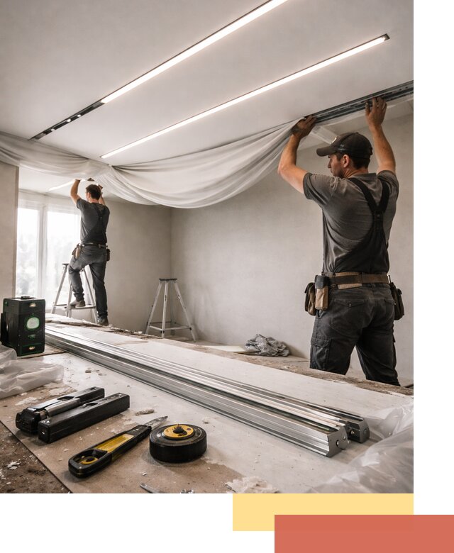 Монтаж натяжных потолков со световыми линиями в Новороссийске