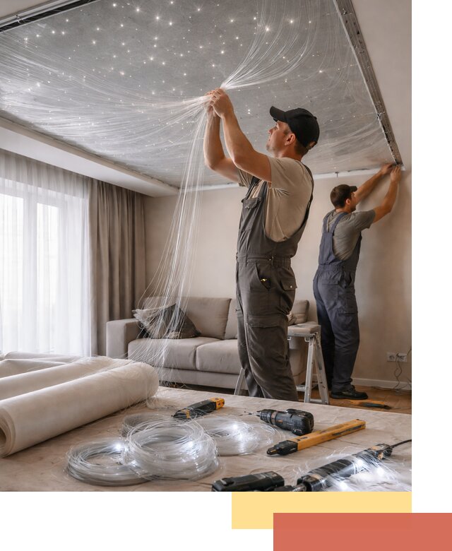 Монтаж натяжного потолка «Звездное небо» в Новороссийске