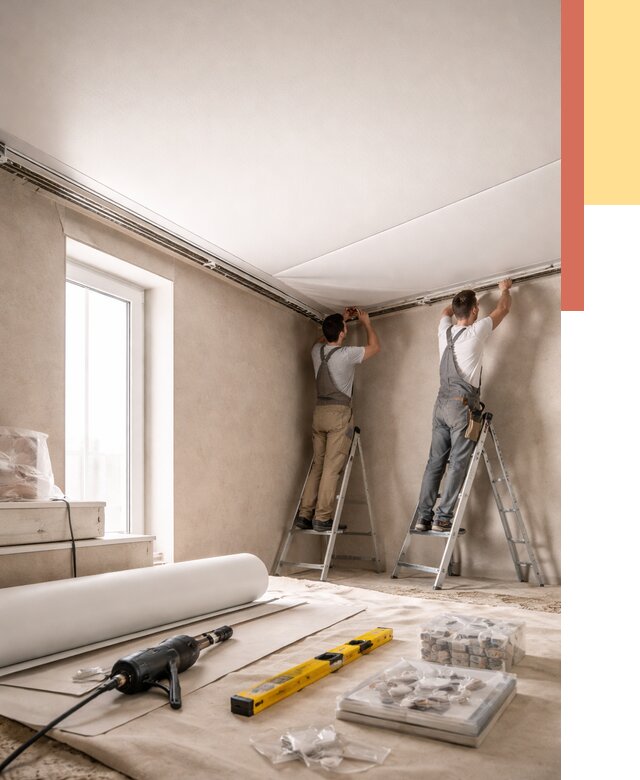 Монтаж натяжного потолка в спальне в Новороссийске от 3879 руб. под ключ | ОТДЕЛОЧНИК-Нвр