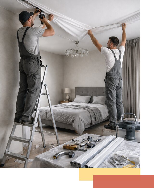 Монтаж натяжного потолка в спальне в Новороссийске