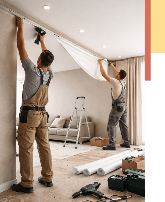 Монтаж натяжного потолка в гостиной в Новороссийске от 561 руб. | ОТДЕЛОЧНИК-Нвр