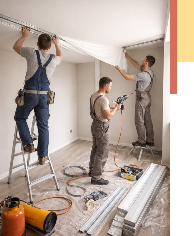 Монтаж натяжного потолка в студии в Новороссийске от 5614 руб. — быстро и недорого | ОТДЕЛОЧНИК-Нвр