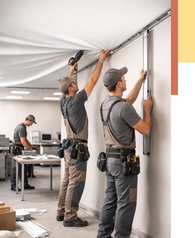 Монтаж натяжного потолка в офисе в Новороссийске от 459 руб/м² — быстро и недорого | ОТДЕЛОЧНИК-Нвр