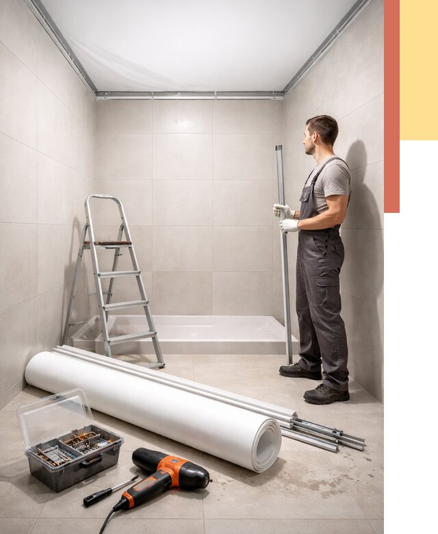 Монтаж натяжного потолка в санузле в Новороссийске от 1888 руб. — ОТДЕЛОЧНИК-Нвр