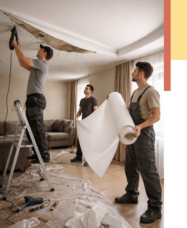 Замена полотна натяжного потолка в Новороссийске от 9698 руб. быстро и недорого | ОТДЕЛОЧНИК-Нвр