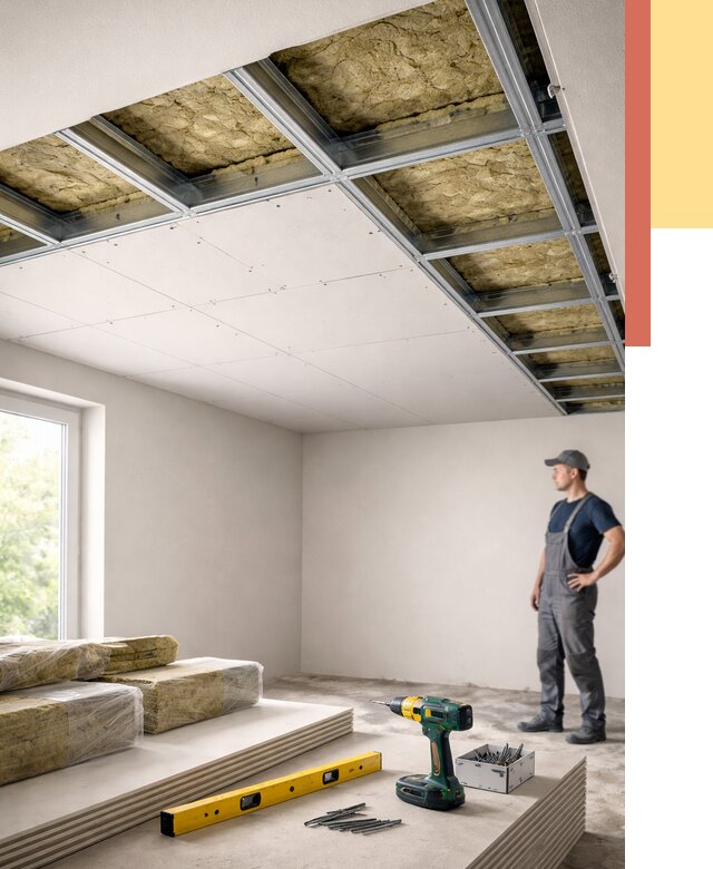 Звукоизоляция потолка ГКЛ в Новороссийске от 970 руб. — монтаж под ключ | ОТДЕЛОЧНИК-Нвр