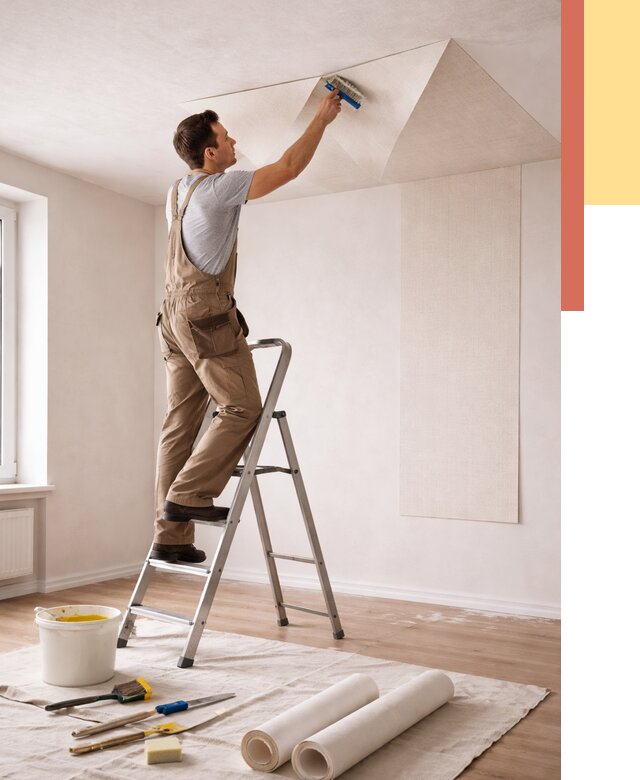 Поклейка обоев на потолок в Новороссийске от 4594 руб. быстро и недорого | ОТДЕЛОЧНИК-Нвр